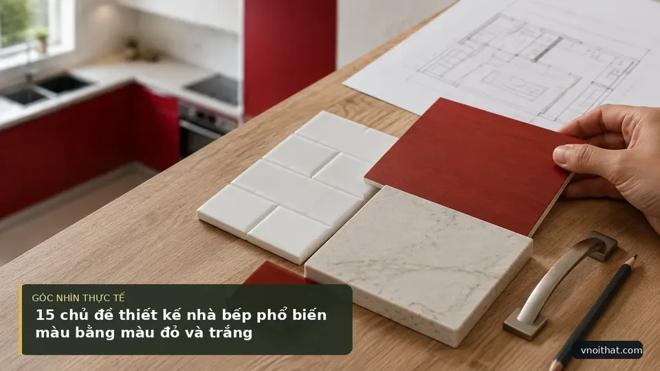 Chi tiết minh họa nội thất trong bài 15 chủ đề thiết kế nhà bếp phổ biến màu bằng màu đỏ và trắng