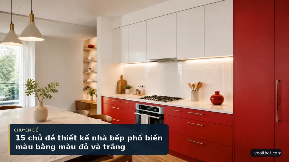 15 chủ đề thiết kế nhà bếp phổ biến màu bằng màu đỏ và trắng