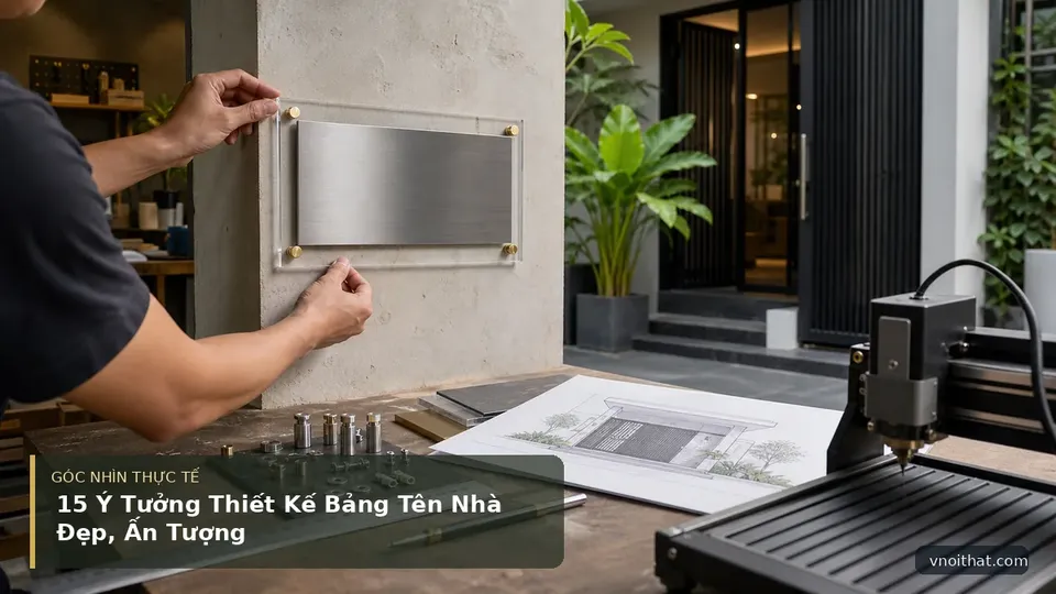 15 Ý Tưởng Thiết Kế Bảng Tên Nhà Đẹp, Ấn Tượng — hình minh họa nội thất