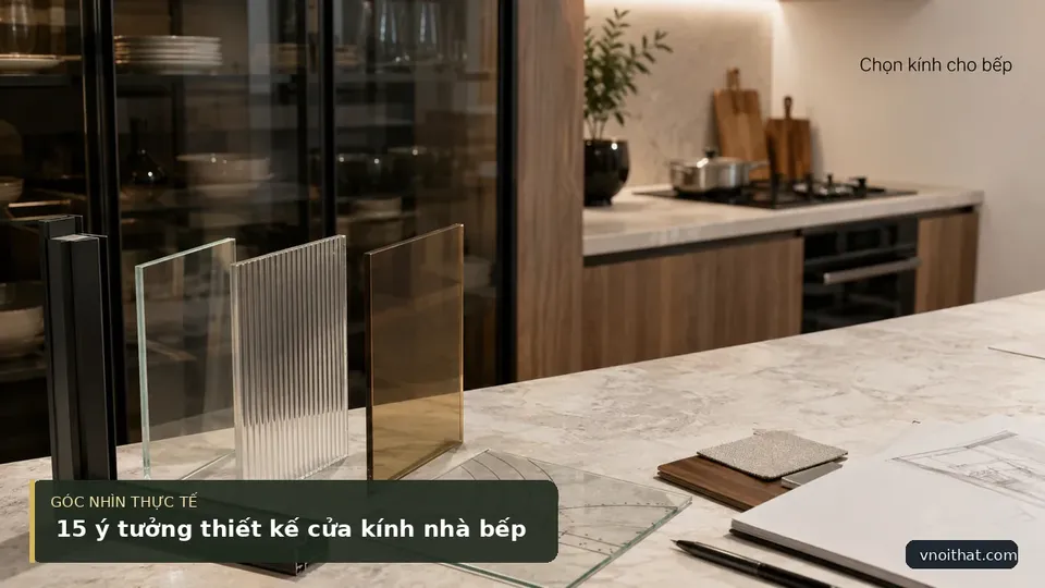 Chi tiết minh họa nội thất trong bài 15 ý tưởng thiết kế cửa kính nhà bếp