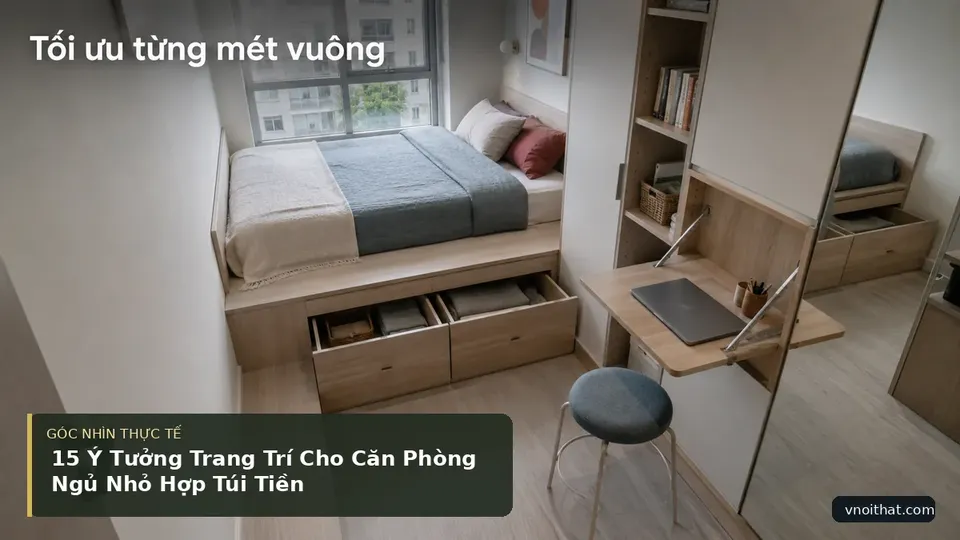Chi tiết minh họa nội thất trong bài 15 Ý Tưởng Trang Trí Cho Căn Phòng Ngủ Nhỏ Hợp Túi Tiền